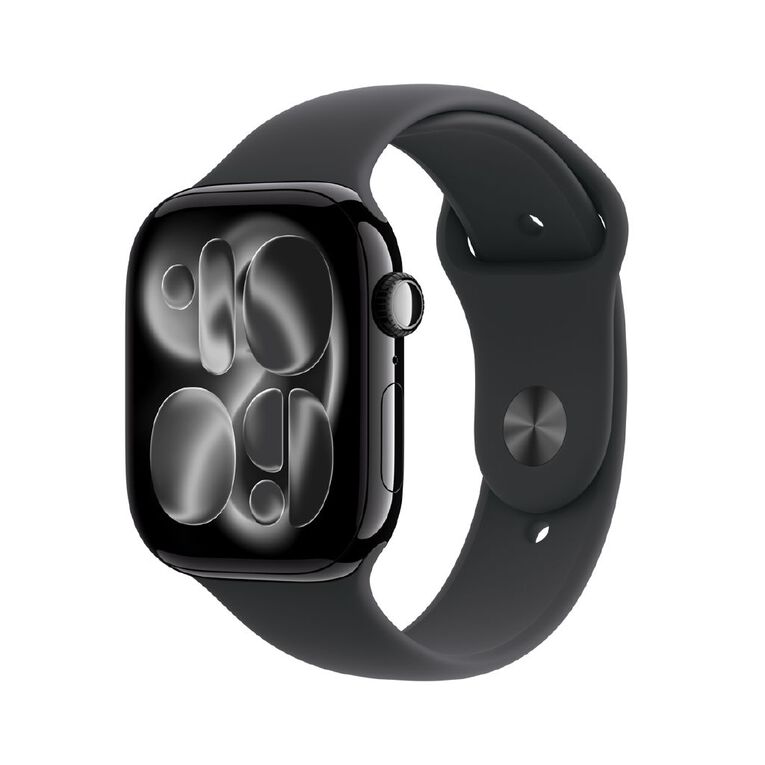 Apple Watch Series 11 GPS 46mm Jet Black Aluminium Case with Black Sport Band S/M, , hi-res