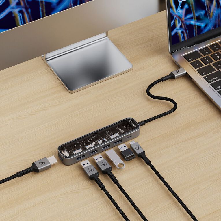 Bonelk Vision Long-Life USB-C to 6-in-1 Multiport Hub - Space Grey/Clear, , hi-res