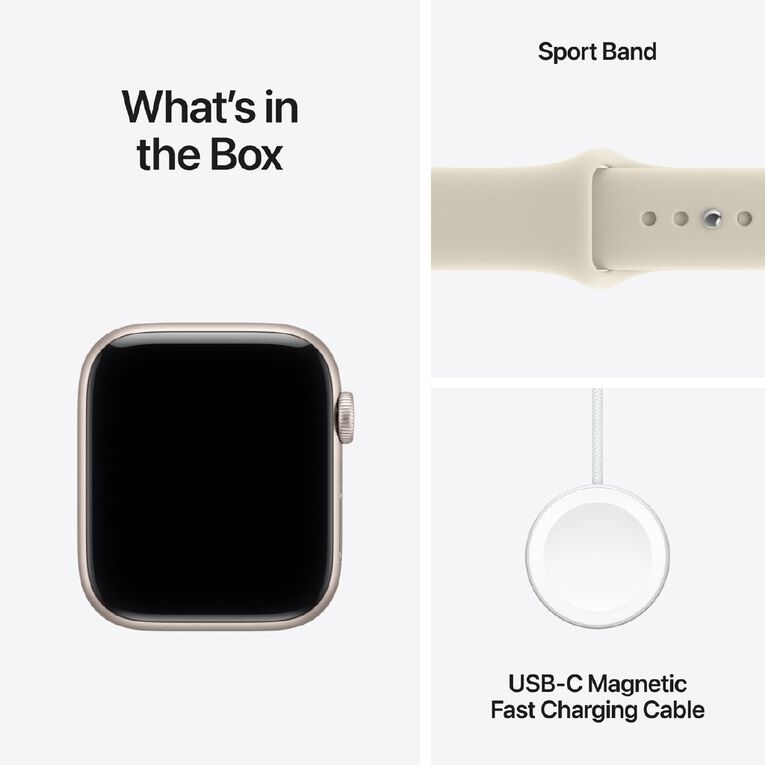 Apple Watch SE 3 GPS 44mm Starlight Aluminium Case with Sand Sport Band M/L, , hi-res