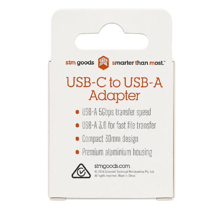 STM USB-C (Male) to USB-A (Female) Adapter - Black, , hi-res