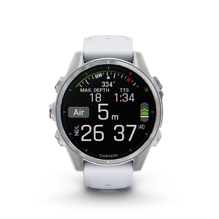 Garmin Fenix 8 43mm Glass AMOLED - Bare Stainless Steel with Whitestone Band, , hi-res
