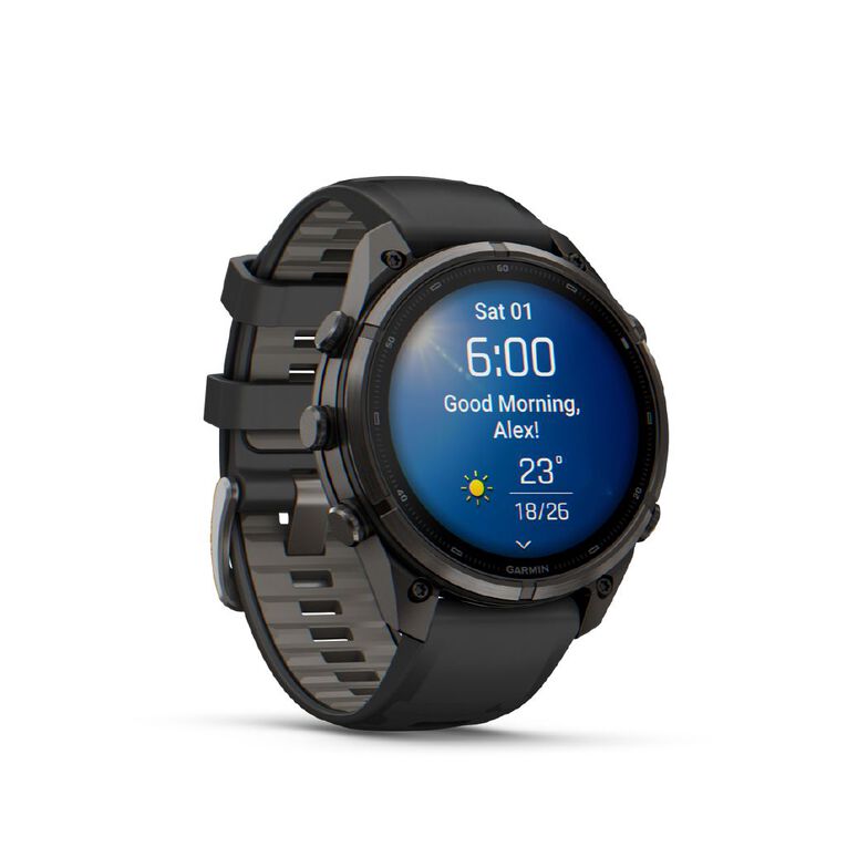 Garmin Fenix 9 Pro 47mm AMOLED - Carbon Grey DLC Titanium With Black/Pebble Grey Silicone Band, , hi-res
