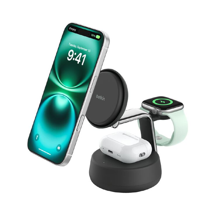 Belkin UltraCharge Pro 3-in-1 Magnetic Charging Dock with Qi2 25W - Charcoal, , hi-res