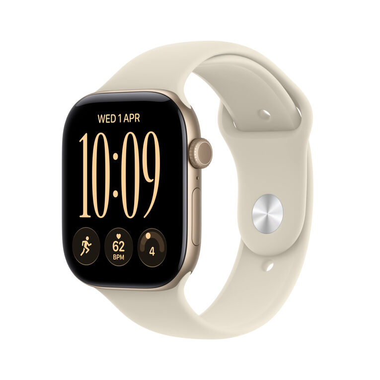 Apple Watch Series 12 GPS 46mm Light Gold Aluminium Case with Sand Sport Band M/L, , hi-res