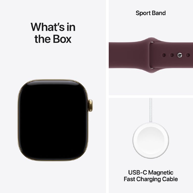 Apple Watch Series 12 Cellular 46mm Radiant Gold Titanium Case with Burgundy Sport Band M/L, , hi-res