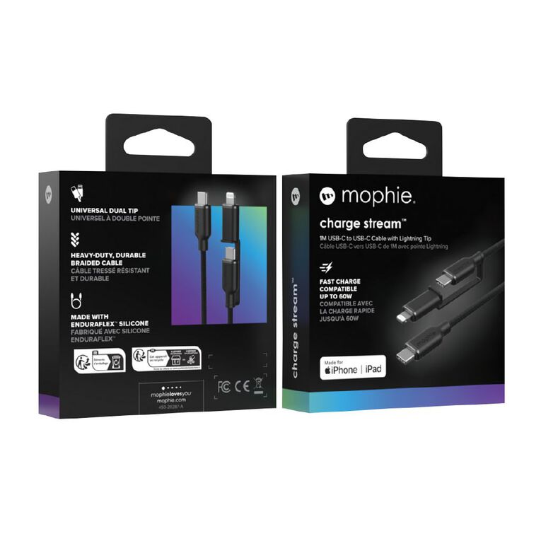 Mophie Chargestream USB-C to USB-C Cable with Lightning SwitchTip 1m - Black, , hi-res