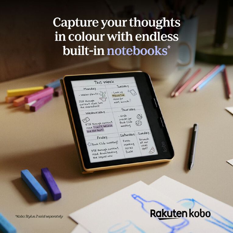 Kobo Libra Colour 7" 32GB eReader Bundle with Stylus 2 - Black, , hi-res