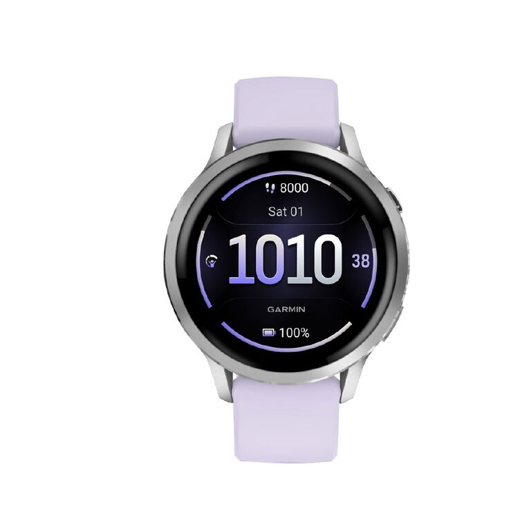 Garmin Venu 4 41mm Smartwatch Silver Periwinkle Silicone Band, , hi-res