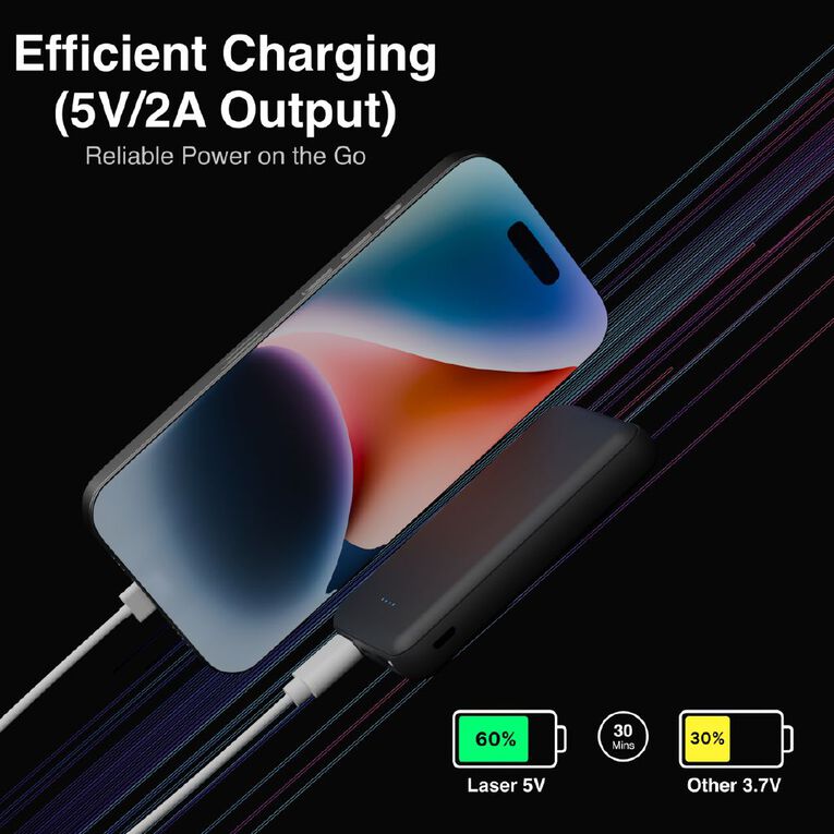 Laser 5000mAh Power Bank with Battery Indicator - Charcoal, , hi-res