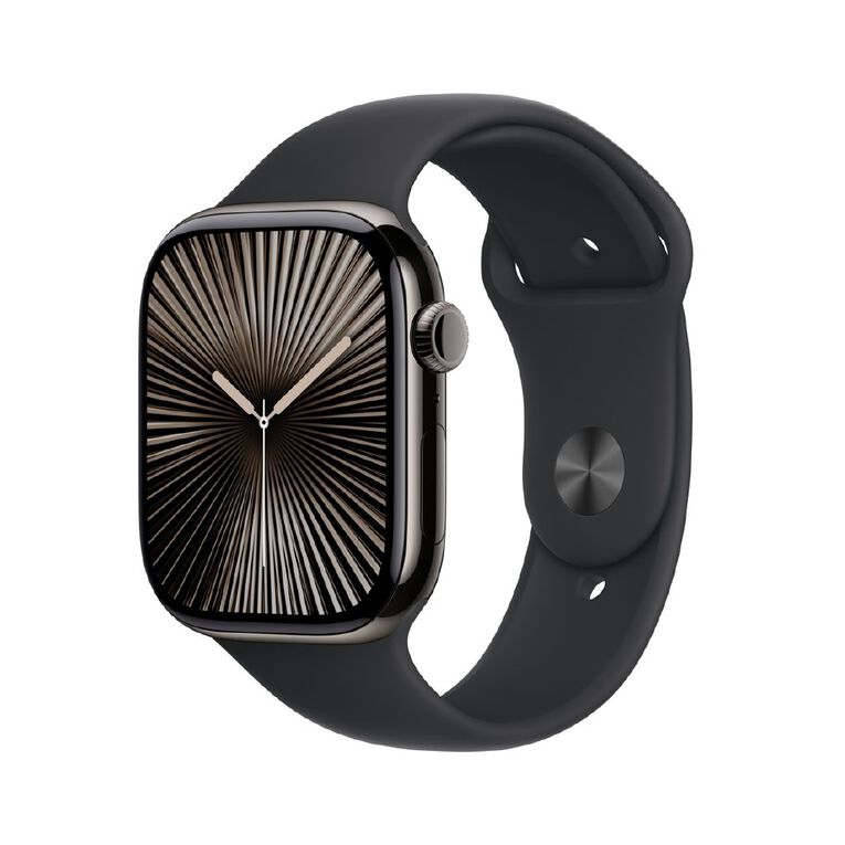 Apple Watch Series 10 GPS + Cellular 46mm Slate Titanium Case with Black Sport Band M/L, , hi-res