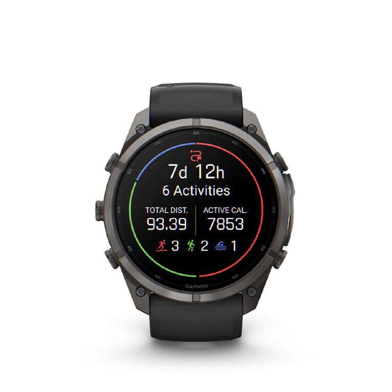 Garmin Fenix 9 Pro 51mm AMOLED inReach - Carbon Grey DLC Titanium With Black/Pebble Grey Silicone Band, , hi-res