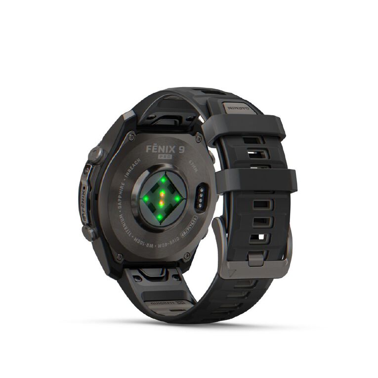 Garmin Fenix 9 Pro 47mm AMOLED inReach - Carbon Grey DLC Titanium With Black/Pebble Grey Silicone Band, , hi-res