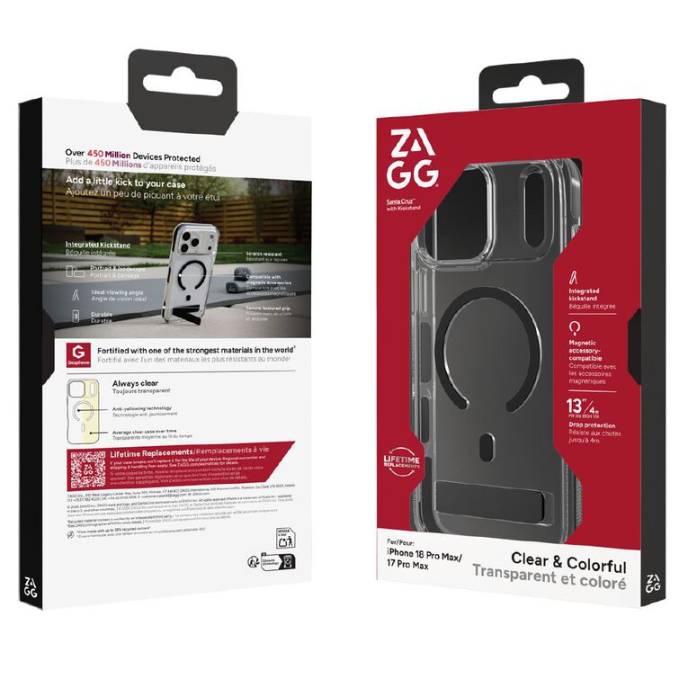 Zagg Santa Cruz Snap Kickstand Case for iPhone 18 Pro Max / 17 Pro Max - Clear/Black, , hi-res