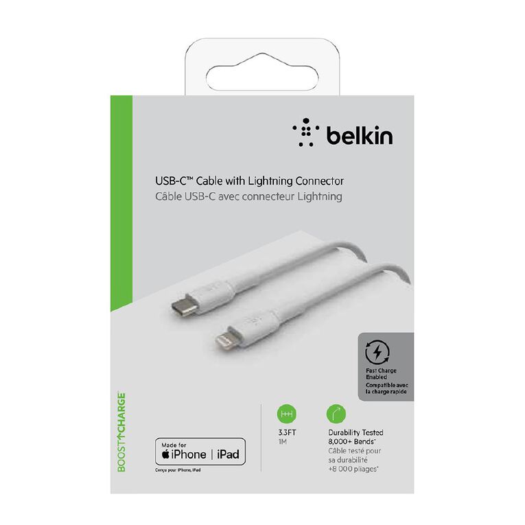 Belkin BoostUp Charge USB-C To Lightning Cable 1m - White, , hi-res