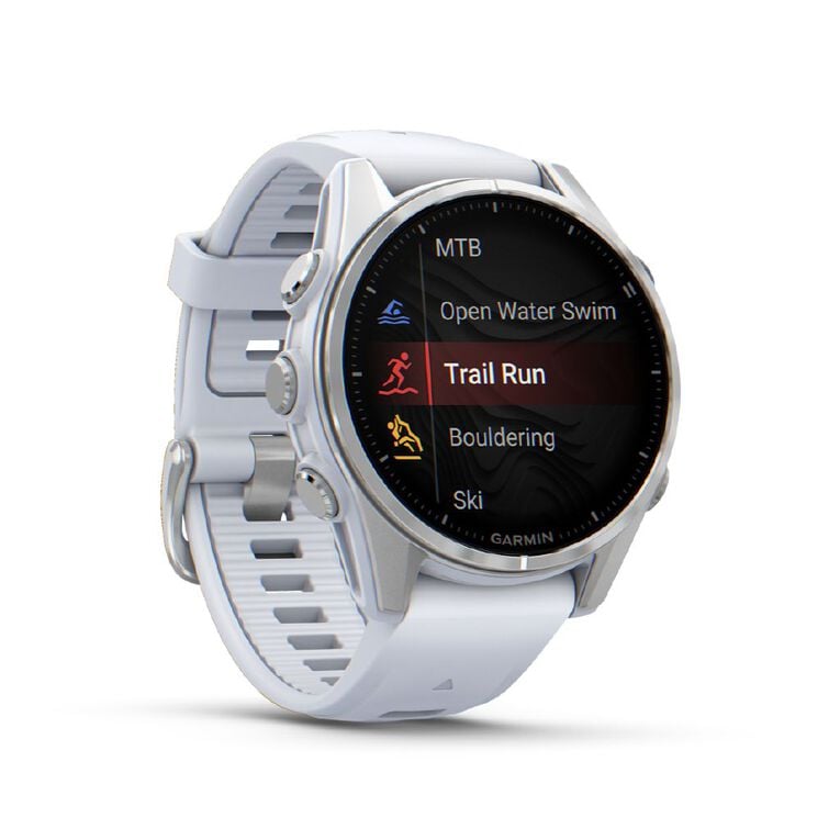 Garmin Fenix 8 43mm Glass AMOLED - Bare Stainless Steel with Whitestone Band, , hi-res
