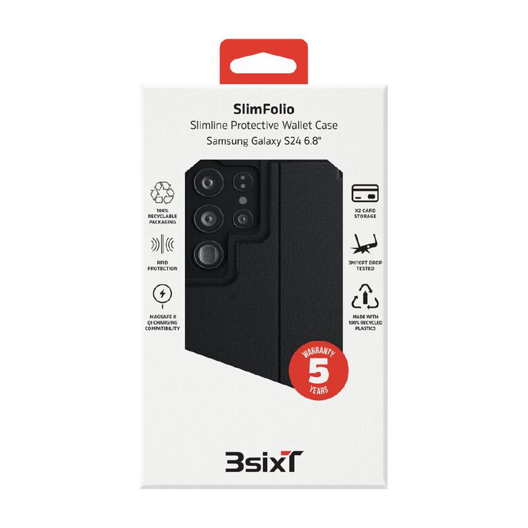 3SIXT SlimFolio Samsung S24 Ultra Case - Black, , hi-res