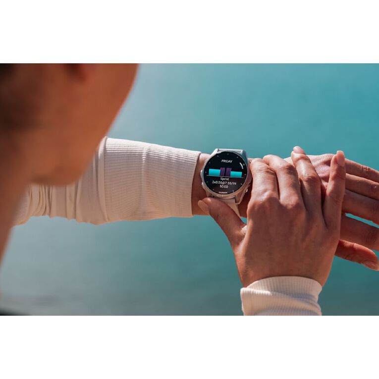 Garmin Fenix 8 43mm Glass AMOLED - Bare Stainless Steel with Whitestone Band, , hi-res