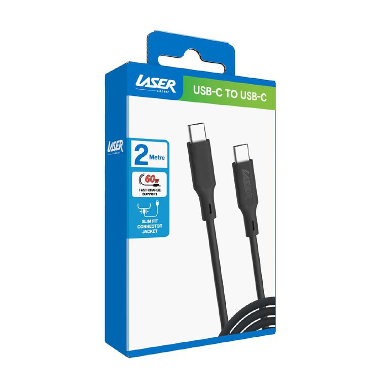 Laser USB-C to USB-C Charging Cable 60W, 2m - Black, , hi-res
