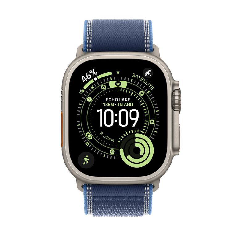 Apple Watch Ultra 3 Cellular 49mm Natural Titanium Case with Blue/Bright Blue Trail Loop S/M, , hi-res