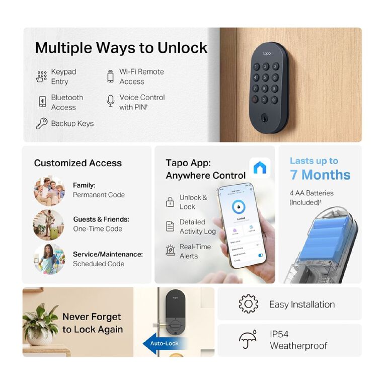 TP-Link Tapo DL100 Smart Wifi Door Lock, , hi-res