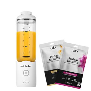 Nutribullet Flex Portable Blender White with 2 Single Serve Packs of Radix Protein Powder