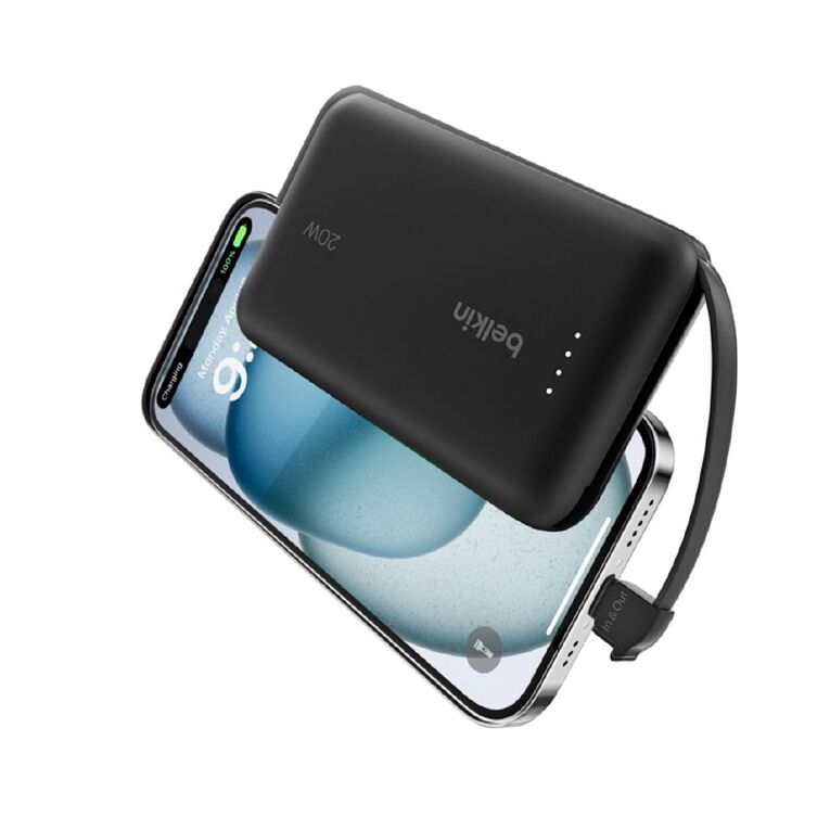 Belkin BoostCharge Power Bank 10K with Integrated Cable - Black, , hi-res