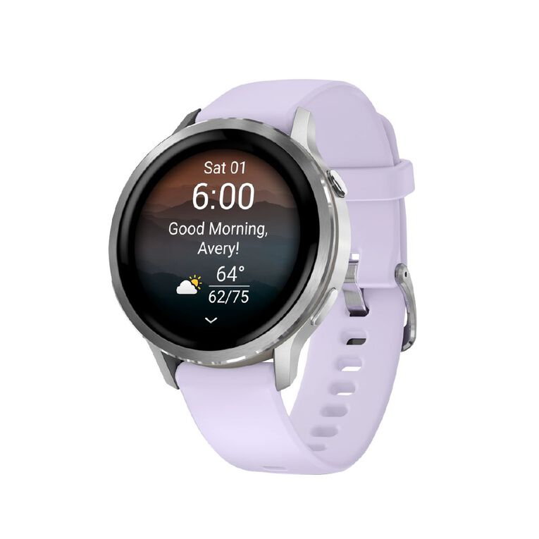 Garmin Venu 4 41mm Smartwatch Silver Periwinkle Silicone Band, , hi-res