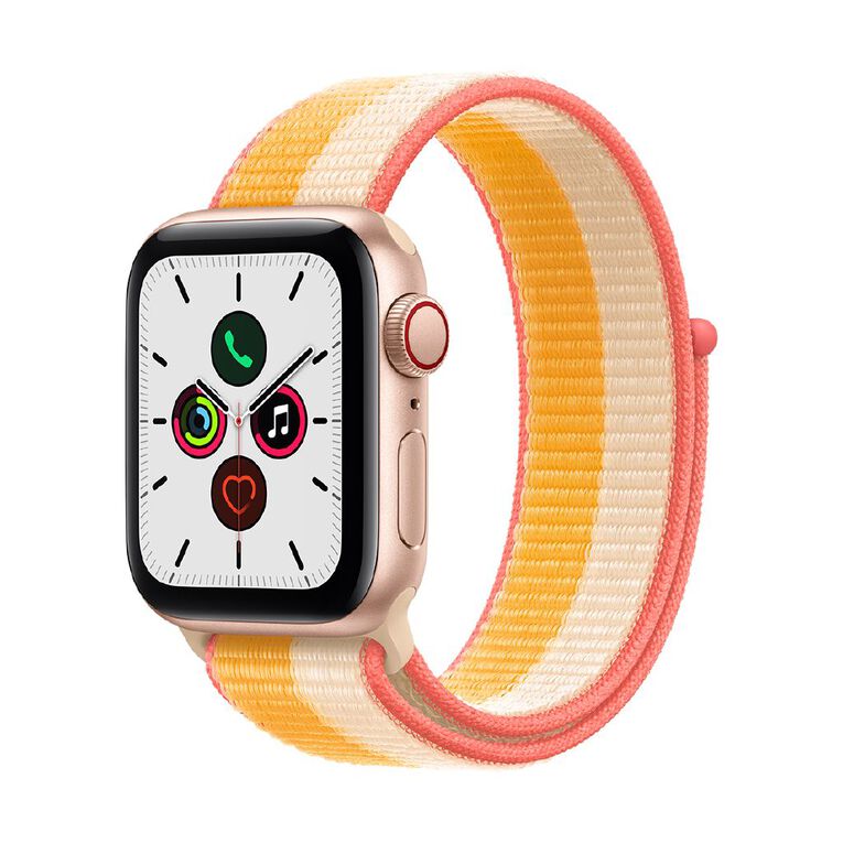 Apple Watch SE GPS + Cellular, 40mm Gold Aluminium Case with Maize/White Sport Loop, , hi-res