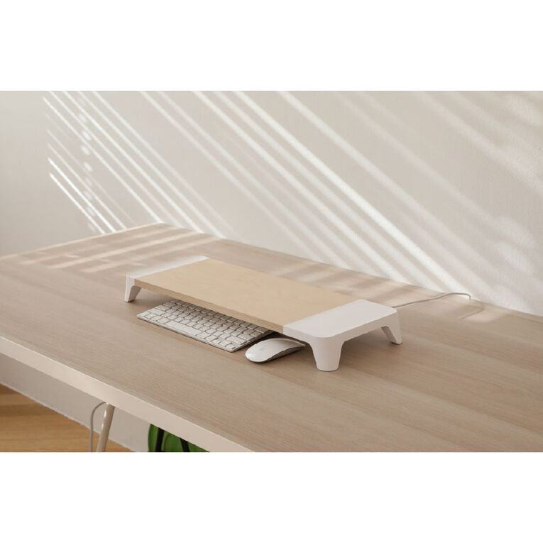 Pout Eyes6 Wooden Monitor Stand with Wireless Charger White Noel