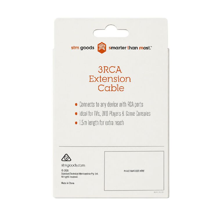 STM 3 RCA (Male) to 3 RCA (Male) Plug - Black, , hi-res
