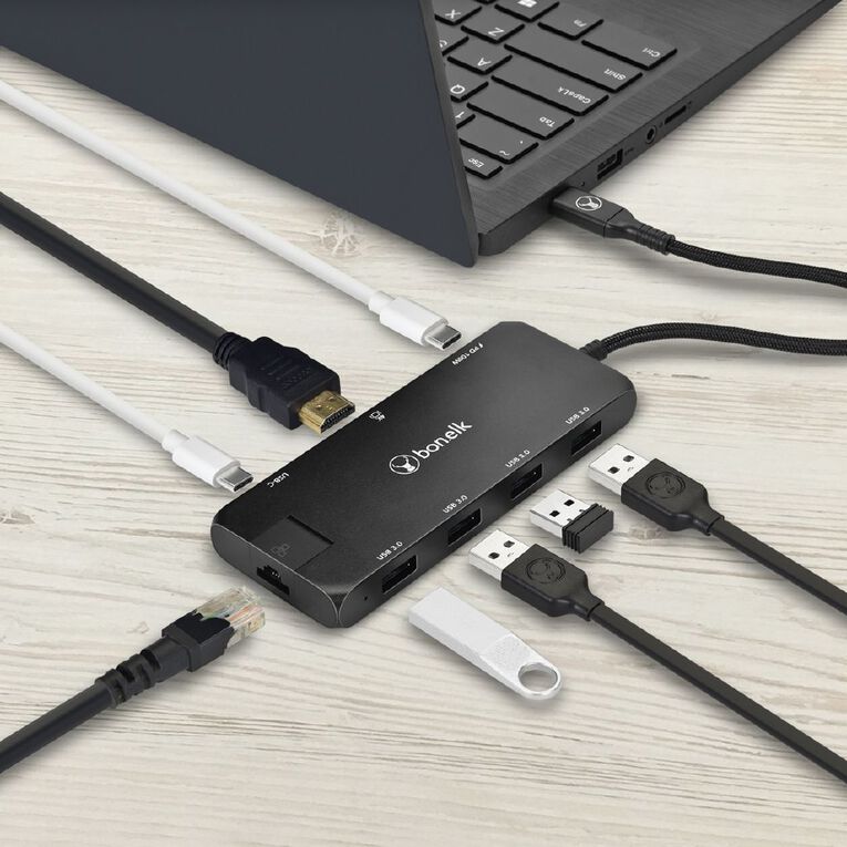 Bonelk Long-Life USB-C to 8-in-1 Multiport Hub - Black, , hi-res