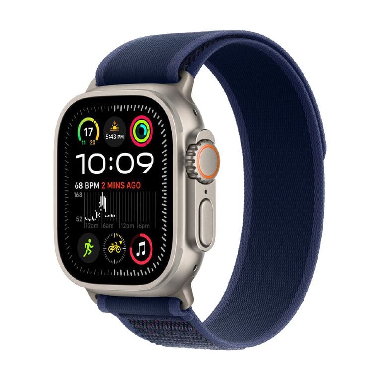 Apple Watch Ultra 2 GPS + Cellular 49mm Natural Titanium Case with Blue Trail Loop M/L, , hi-res