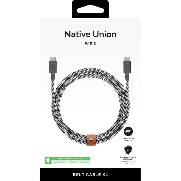 Native Union Belt Cable XL 100W USB-C to USB-C 3m - Zebra, , hi-res