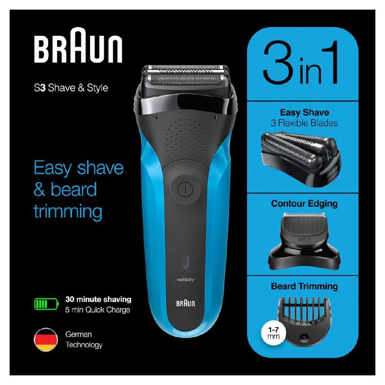 Braun Series 3 310BT - Rechargeable Electric Shaver & Beard Trimmer, , hi-res