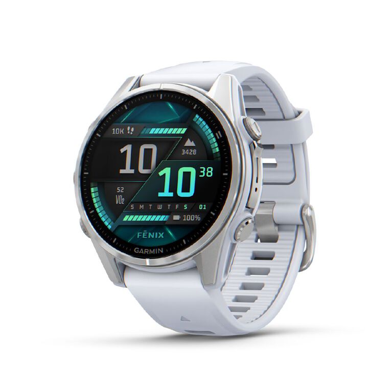 Garmin Fenix 8 43mm Glass AMOLED - Bare Stainless Steel with Whitestone Band, , hi-res