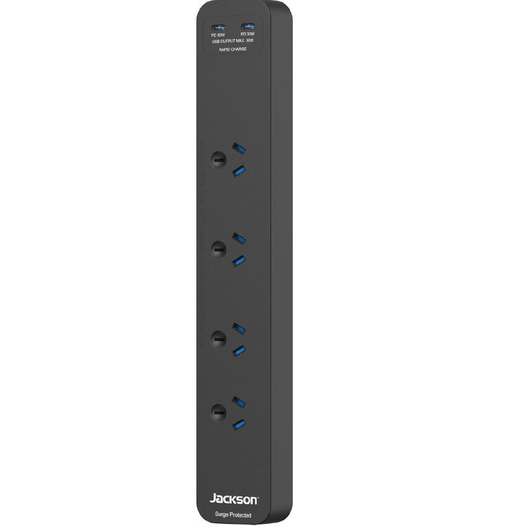 Jackson Rapid Charge 4 Outlet 30W USB-C Powerboard - Black, , hi-res