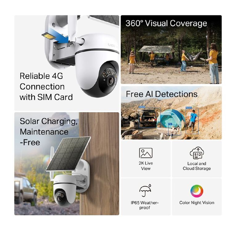 TP-Link Tapo C615G Kit Solar Powered Pan/Tilt 4G LTE Security Camera Kit, , hi-res