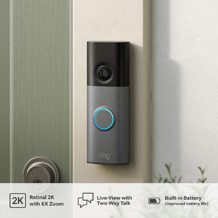 Ring Battery Video Doorbell 2K (2nd Gen) - Speckled Grey + Chime (3rd Gen), , hi-res