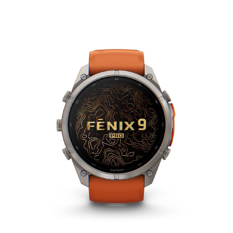 Garmin Fenix 9 Pro 51mm AMOLED - Titanium With Autumn Orange/Spark Orange Silicone Band, , hi-res