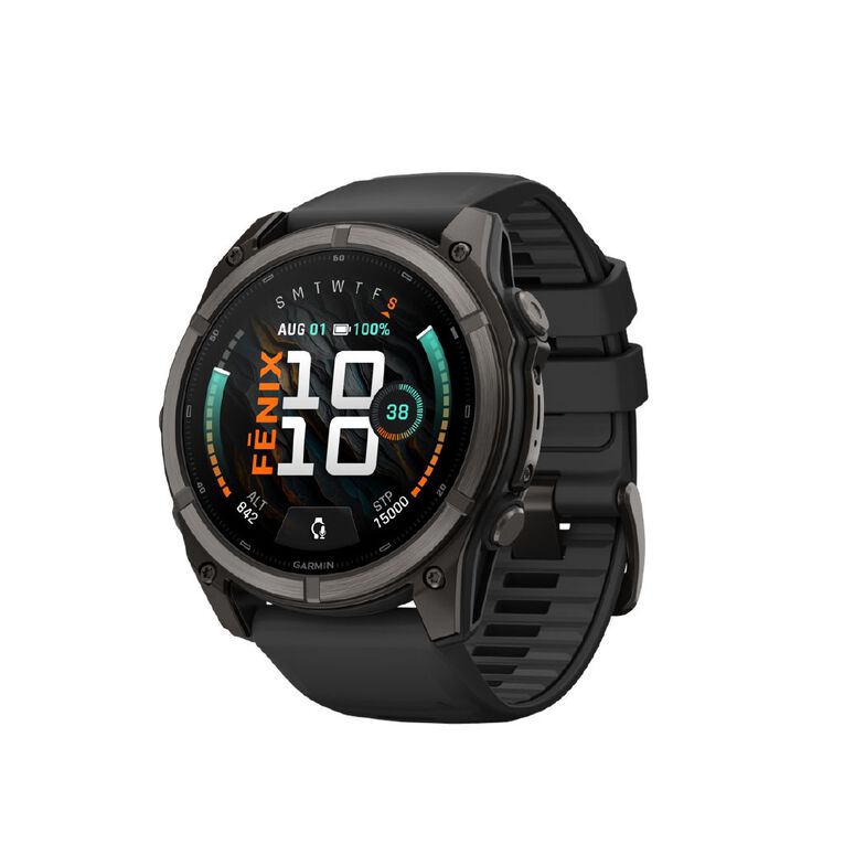 Garmin Fenix 9, 51mm, Carbon Grey DLC Titanium With Black Silicone Band, , hi-res