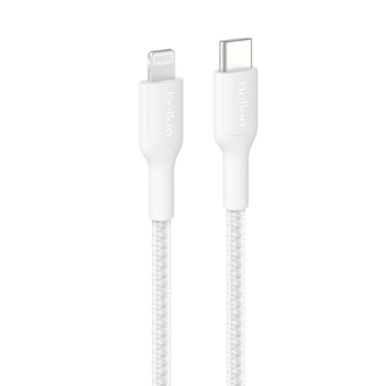 Belkin BoostCharge Pro USB-C Braided Cable with Lightning Connector 2m - White, , hi-res