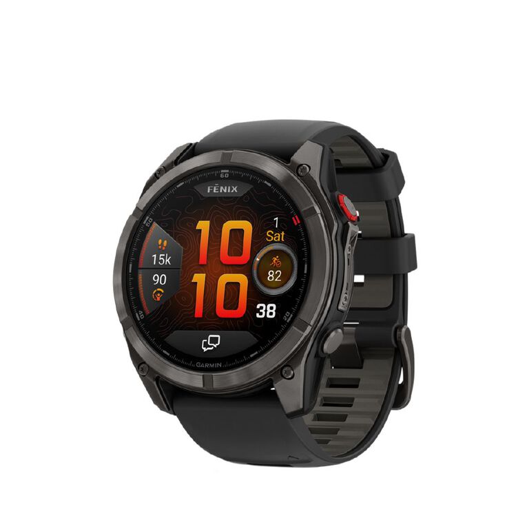 Garmin Fenix 8 Pro, 51mm, AMOLED, Sapphire, Carbon Grey DLC Titanium With Black/Pebble Grey Silicone Band, , hi-res