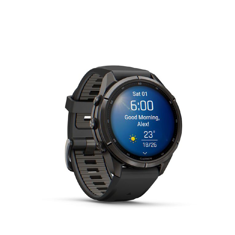 Garmin Fenix 9 Pro 43mm AMOLED - Carbon Grey DLC Titanium With Black/Pebble Grey Silicone Band, , hi-res