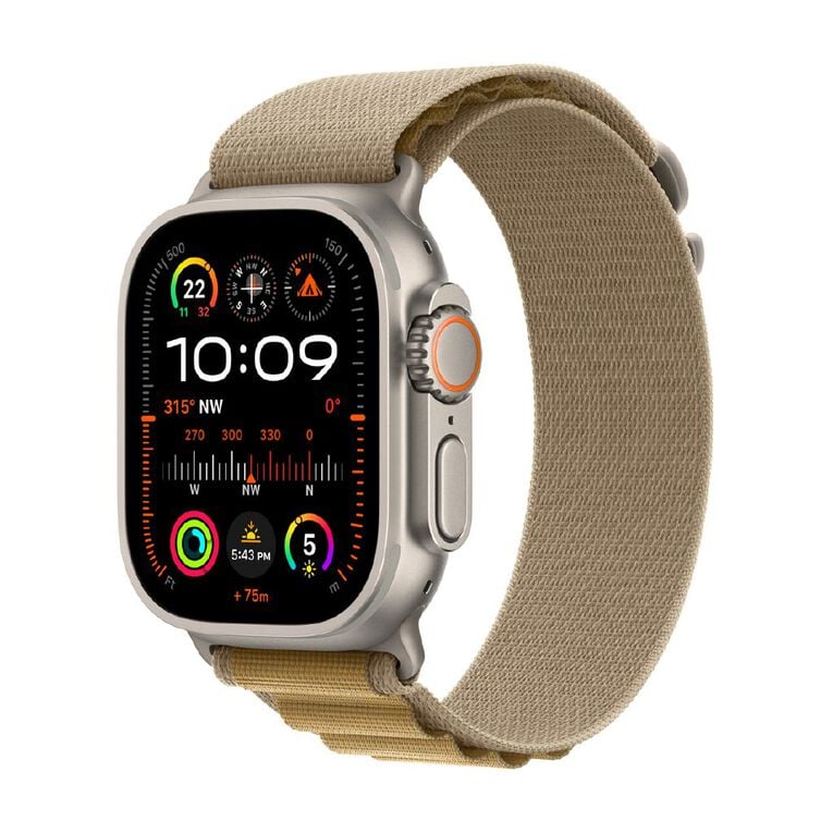 Apple Watch Ultra 2 GPS + Cellular 49mm Natural Titanium Case with Tan Alpine Loop Medium, , hi-res