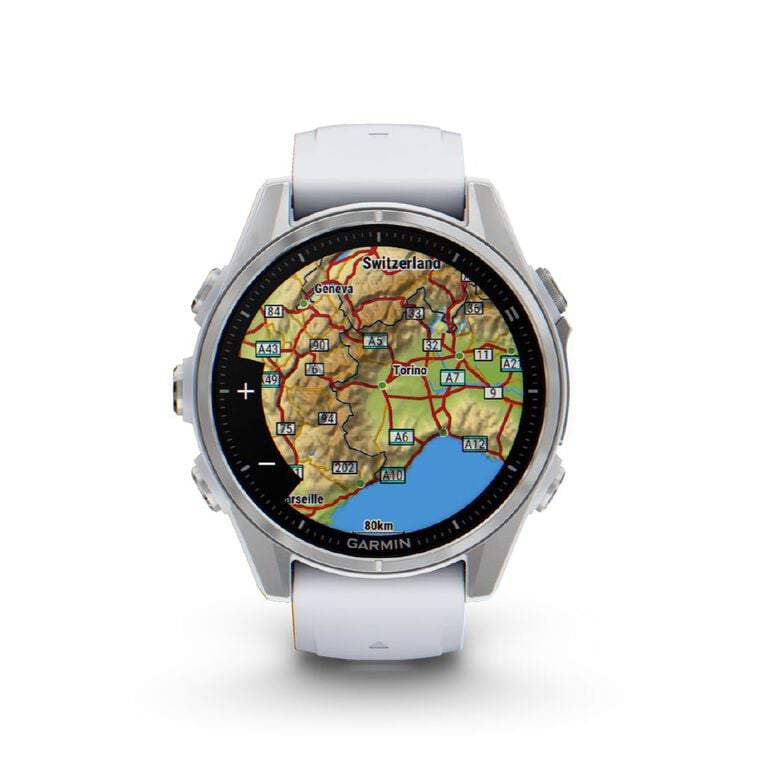 Garmin Fenix 8 43mm Glass AMOLED - Bare Stainless Steel with Whitestone Band, , hi-res