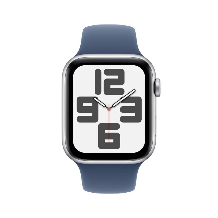 Apple Watch SE GPS 44mm Silver Aluminium Case with Denim Sport Band S/M, , hi-res