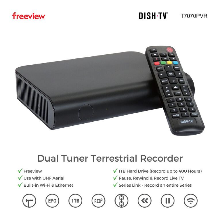 DishTV T7070PVR Dual Tuner Terrestrial Freeview Recorder 1TB with Wifi & Ethernet (Non-Streaming), , hi-res