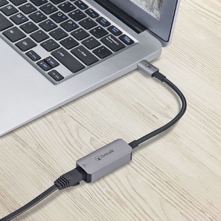 BONELK Long-Life USB-C to Gigabit Ethernet Adapter - 15cm (Space Grey), , hi-res