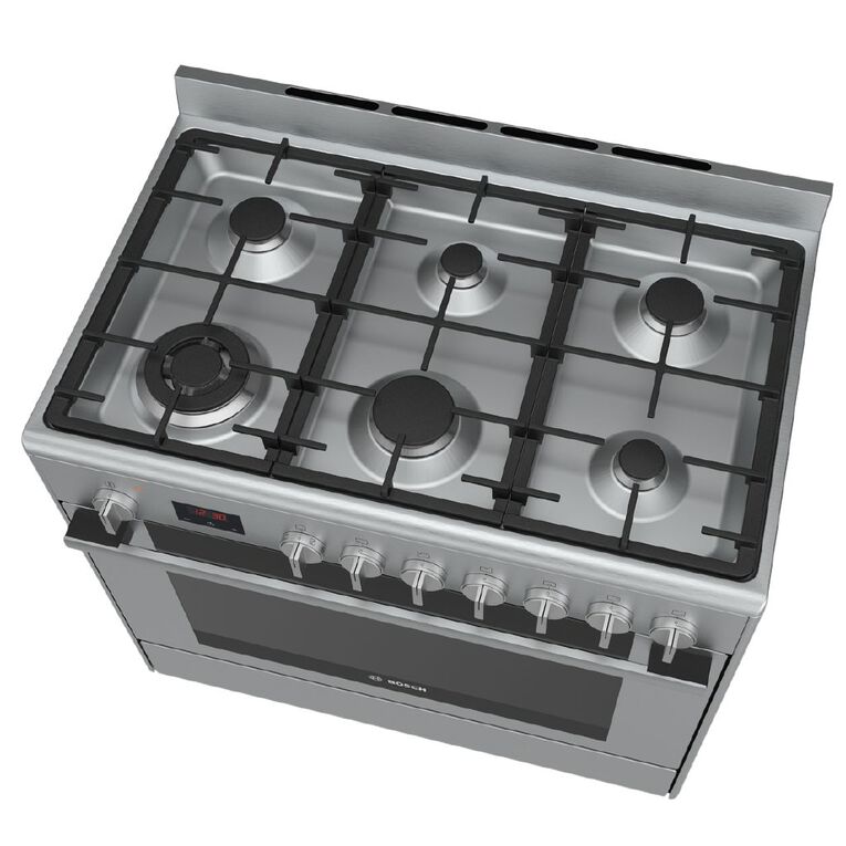 Bosch 90cm Dual Fuel Freestanding Oven with 6 Burner Gas Cooktop - Series 6 - Stainless Steel, , hi-res