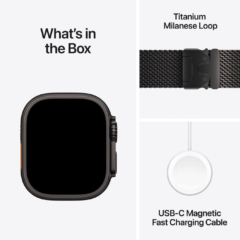 Apple Watch Ultra 4 Cellular 49mm Black Titanium Case with Black Milanese Loop L, , hi-res